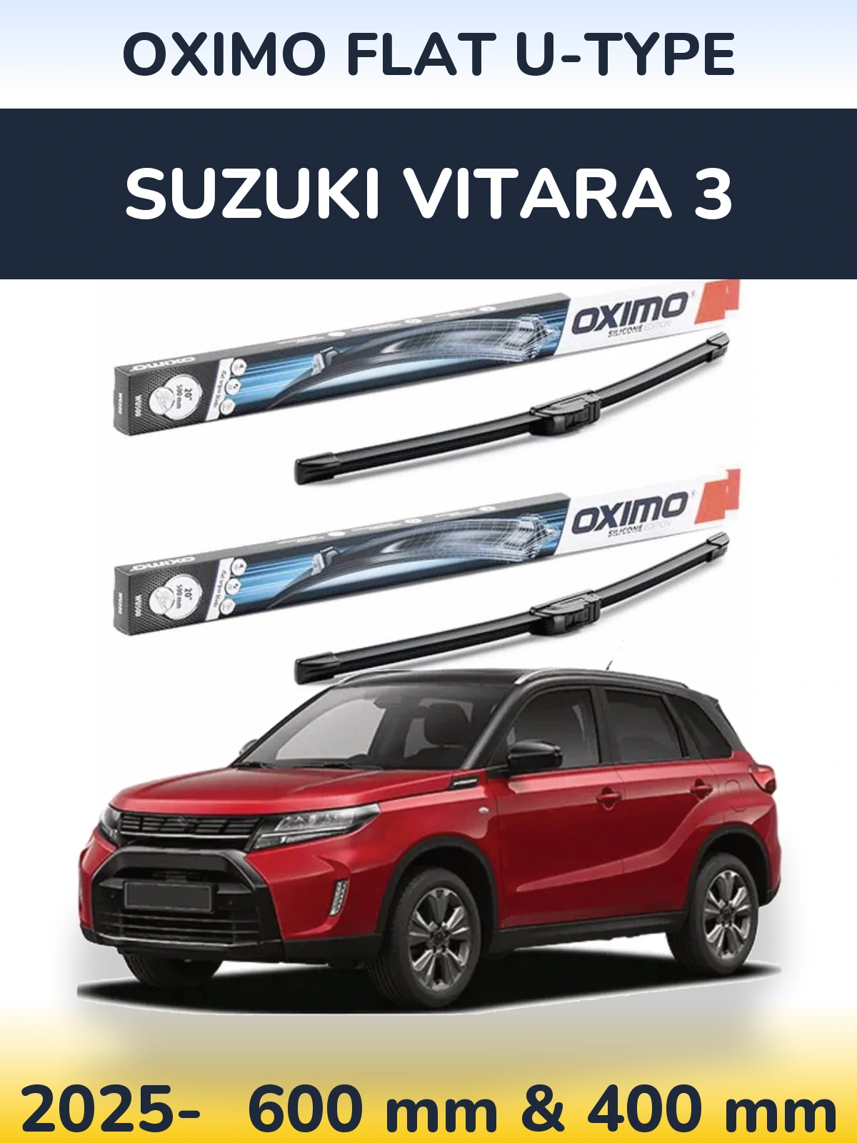 Komplet przednich wycieraczek Oximo Flat U-type 600 & 400 mm do Suzuki Vitara 3 2025-2026