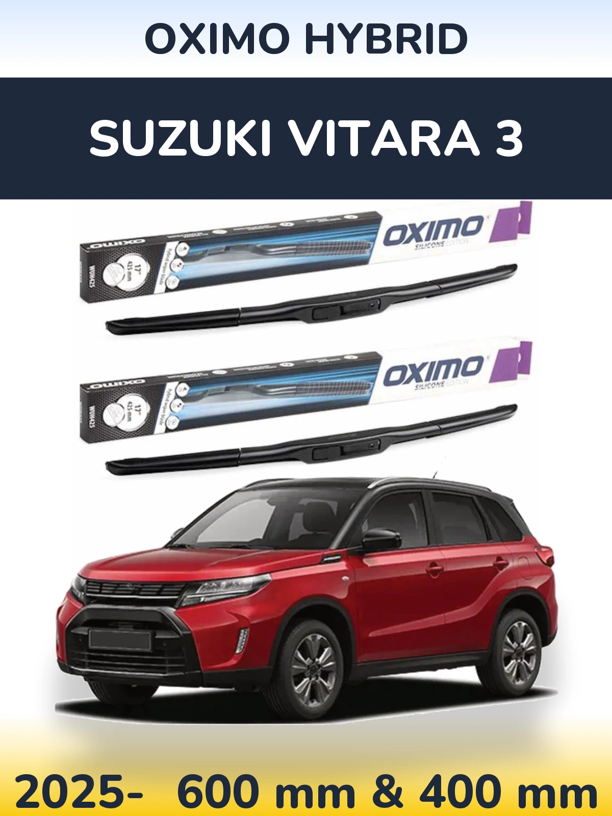 Комплект передніх щіток Oximo Hybrid 600 & 400 мм для Suzuki Vitara 3 2025-2026