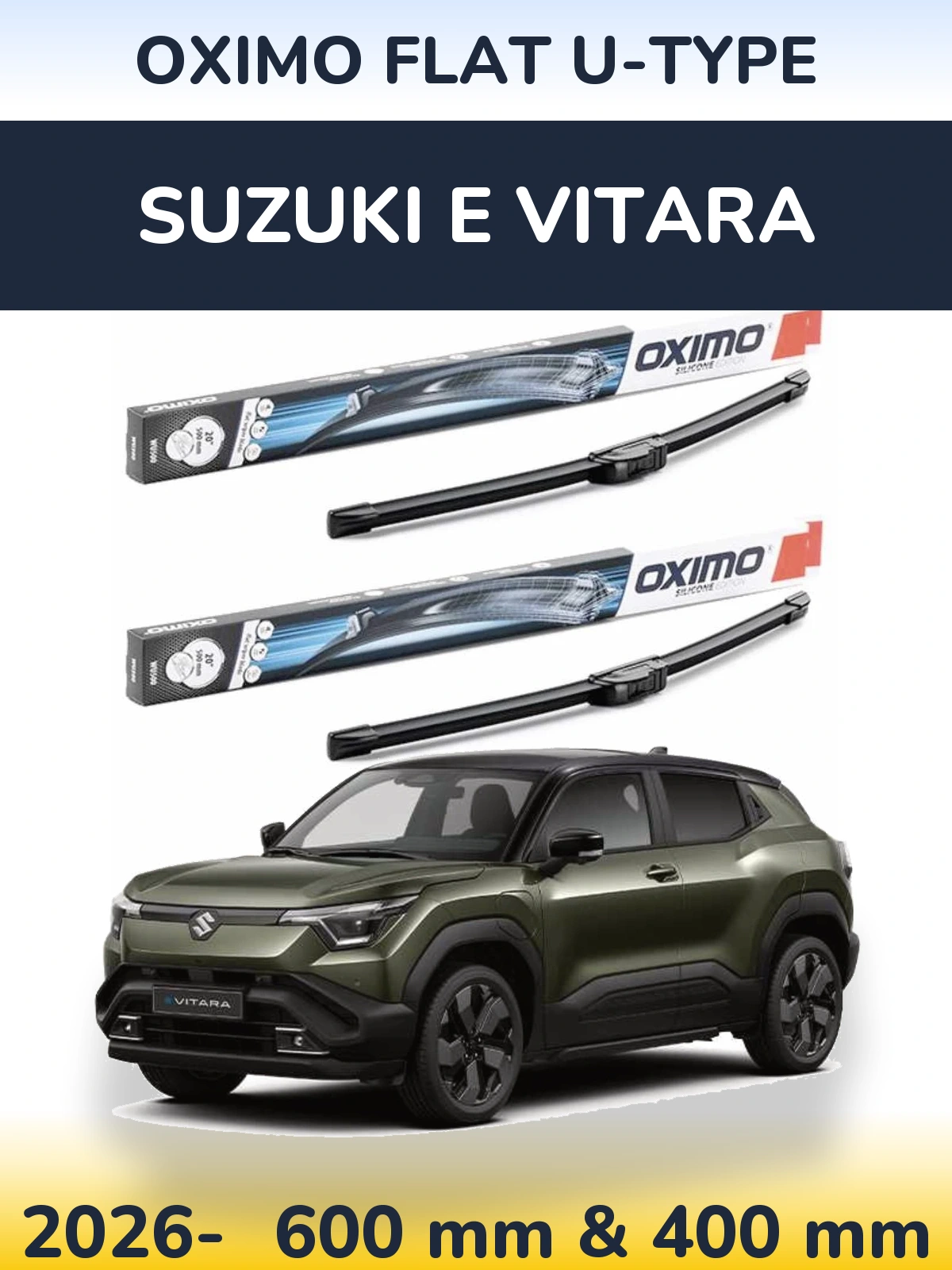 Комплект передних дворников Oximo Flat U-type 600 & 400 мм для Suzuki e Vitara 2026-2026