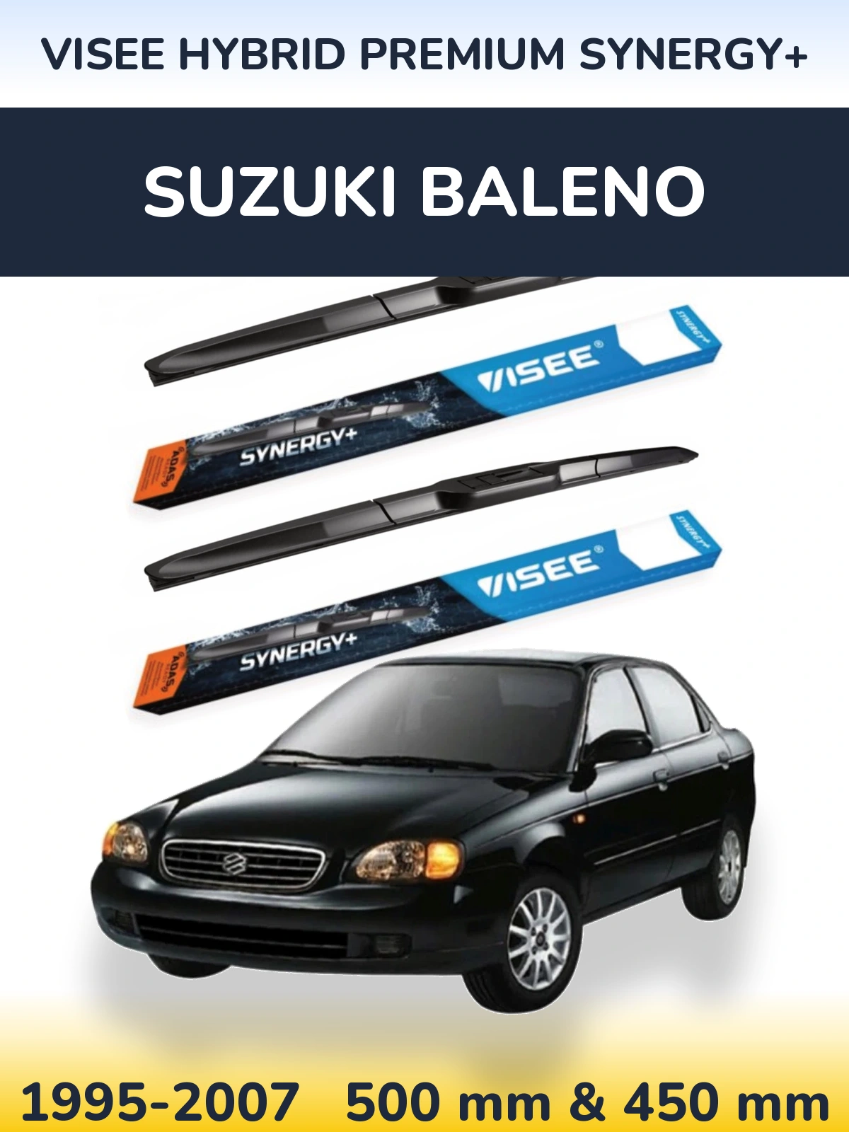 Комплект передних дворников VISEE HYBRID PREMIUM SYNERGY+ 500 & 450 мм для Suzuki Baleno 1995-2007