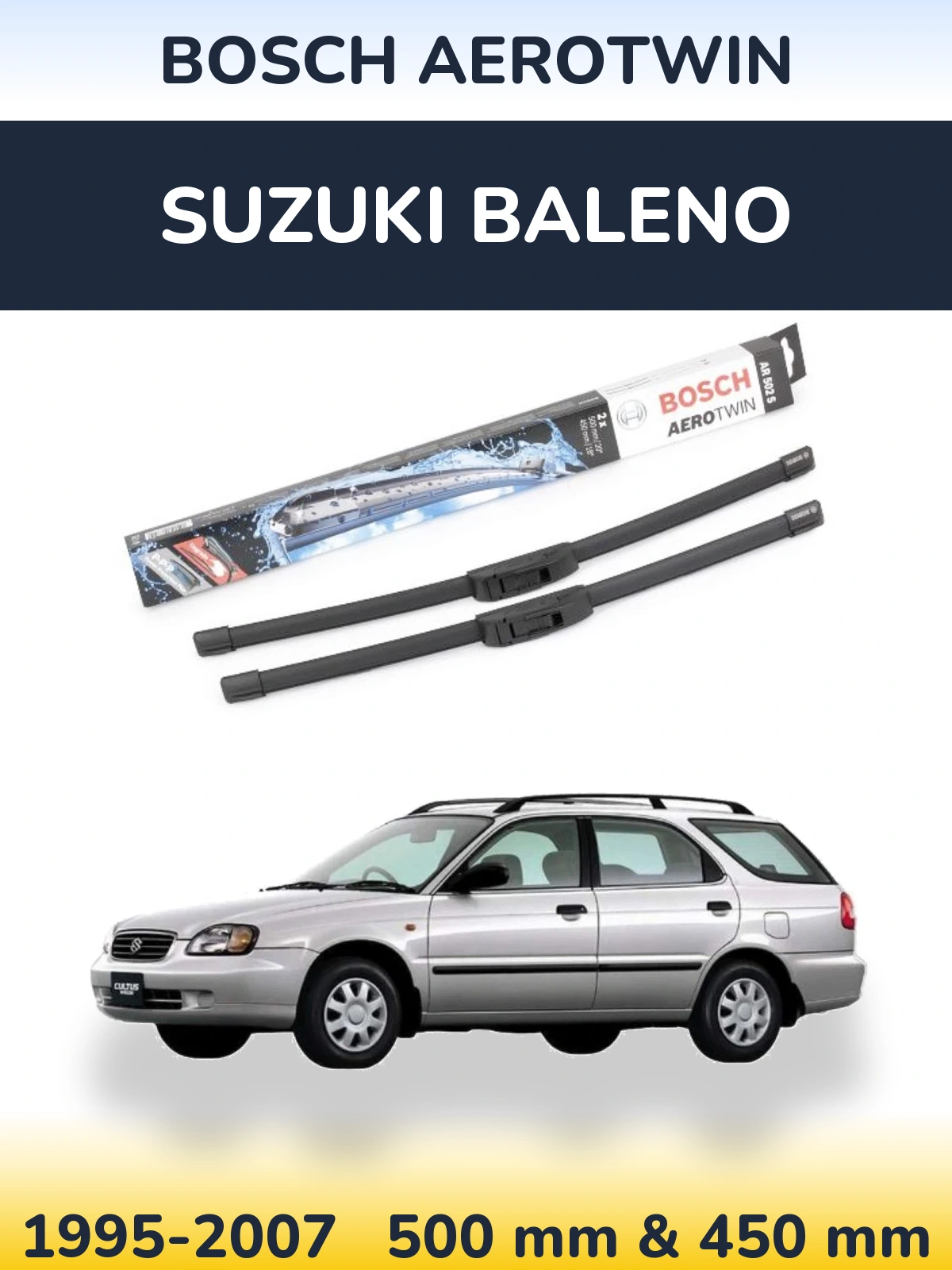 Комплект передних дворников BOSCH AeroTwin 500 & 450 мм для Suzuki Baleno 1995-2007