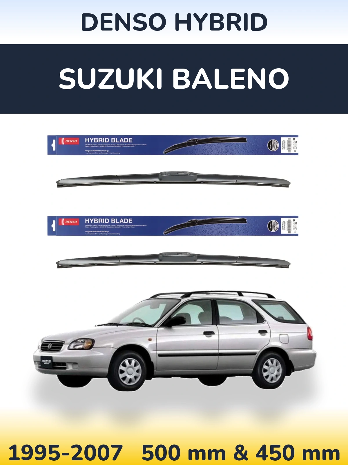 Комплект передних дворников Denso Hybrid 500 & 450 мм для Suzuki Baleno 1995-2007