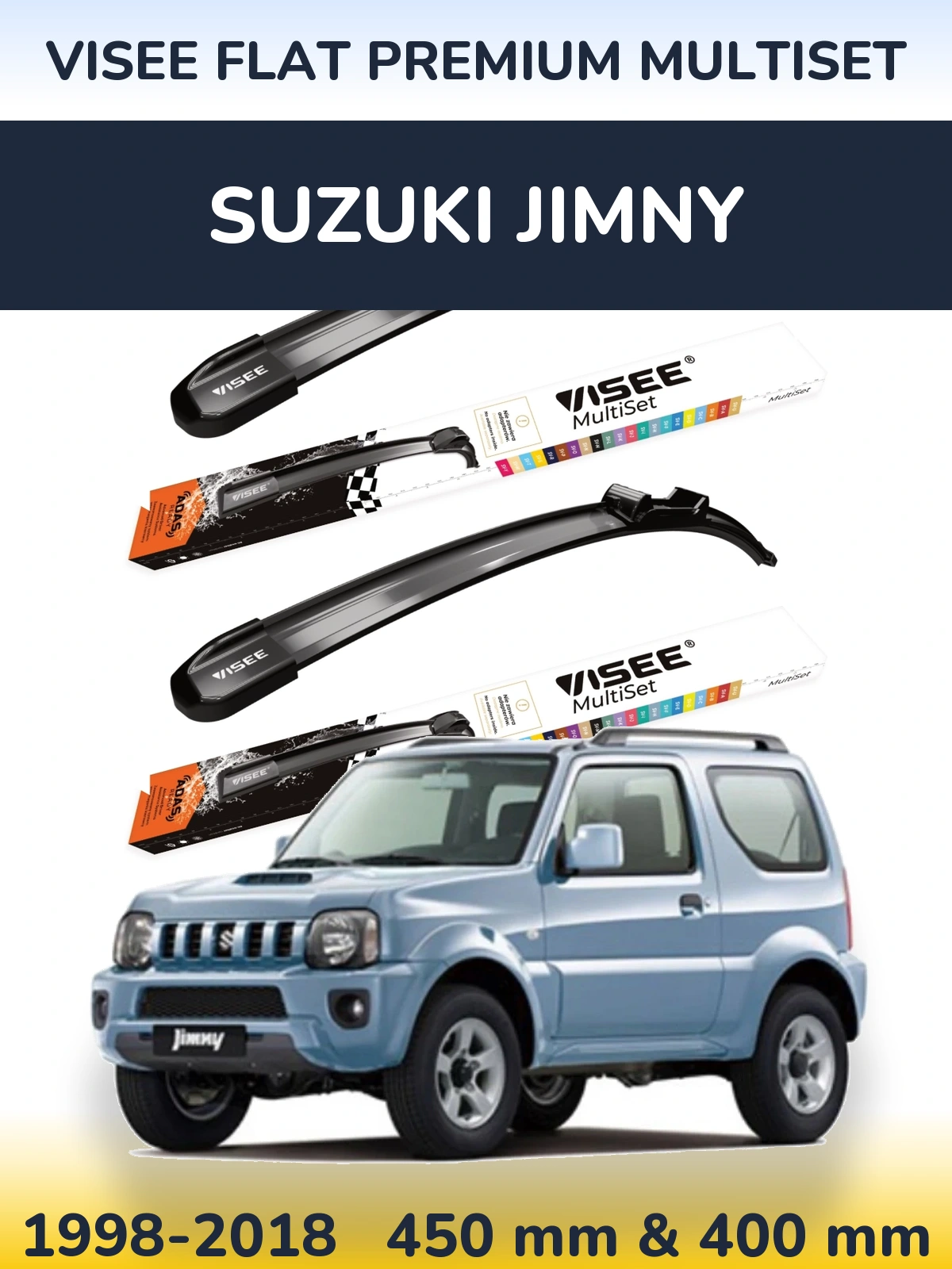 Комплект передних дворников VISEE FLAT PREMIUM MultiSet 450 & 400 мм для Suzuki Jimny 1998-2018