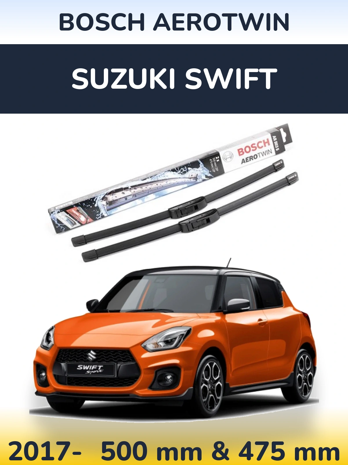 Комплект передніх щіток BOSCH AeroTwin 500 & 475 мм для Suzuki Swift 2017-2026