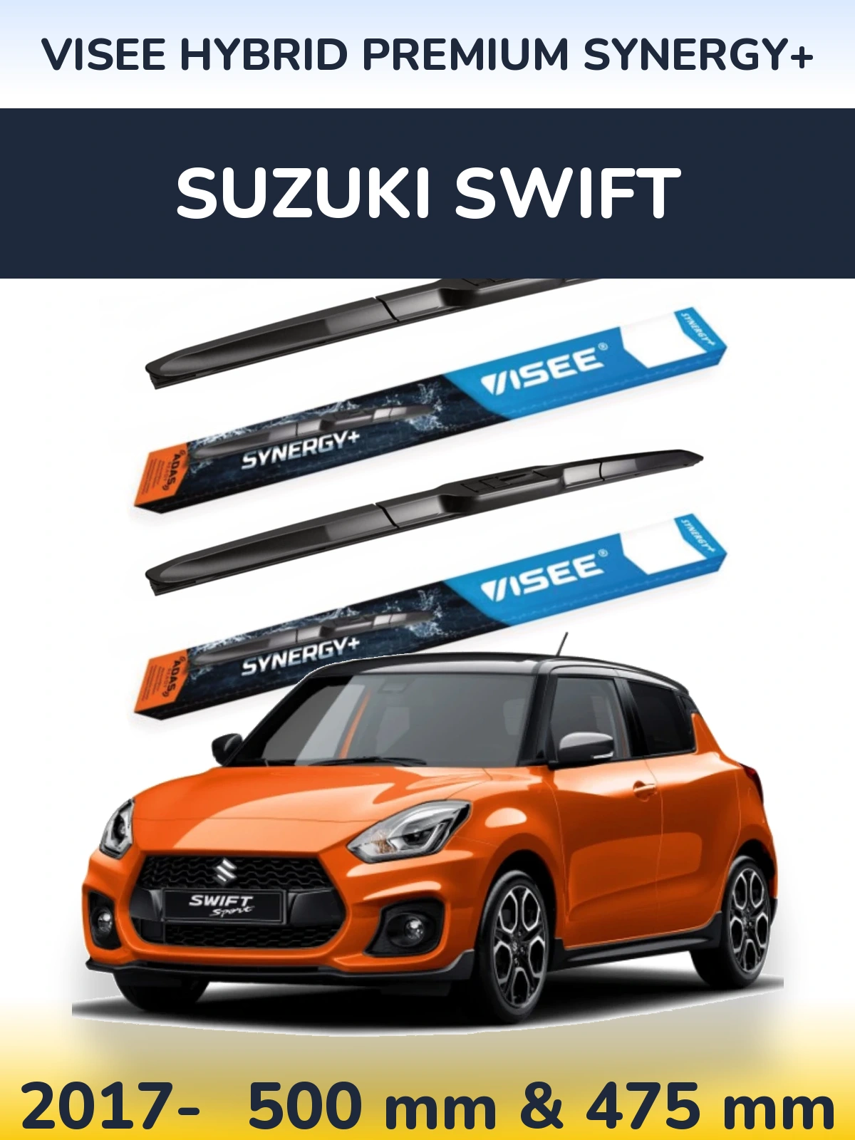 Комплект передних дворников VISEE HYBRID PREMIUM SYNERGY+ 500 & 475 мм для Suzuki Swift 2017-2026