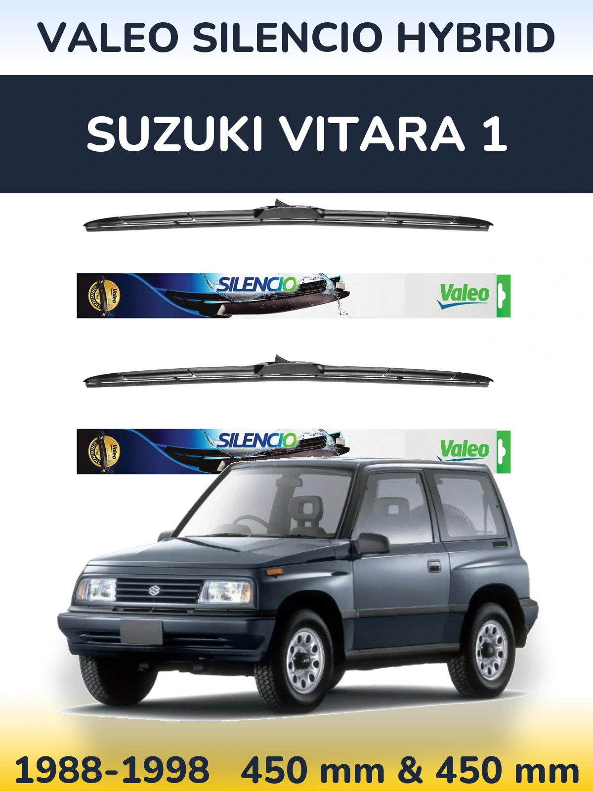 Komplet przednich wycieraczek Valeo Silencio Hybrid 450 & 450 mm do Suzuki Vitara 1 1988-1998