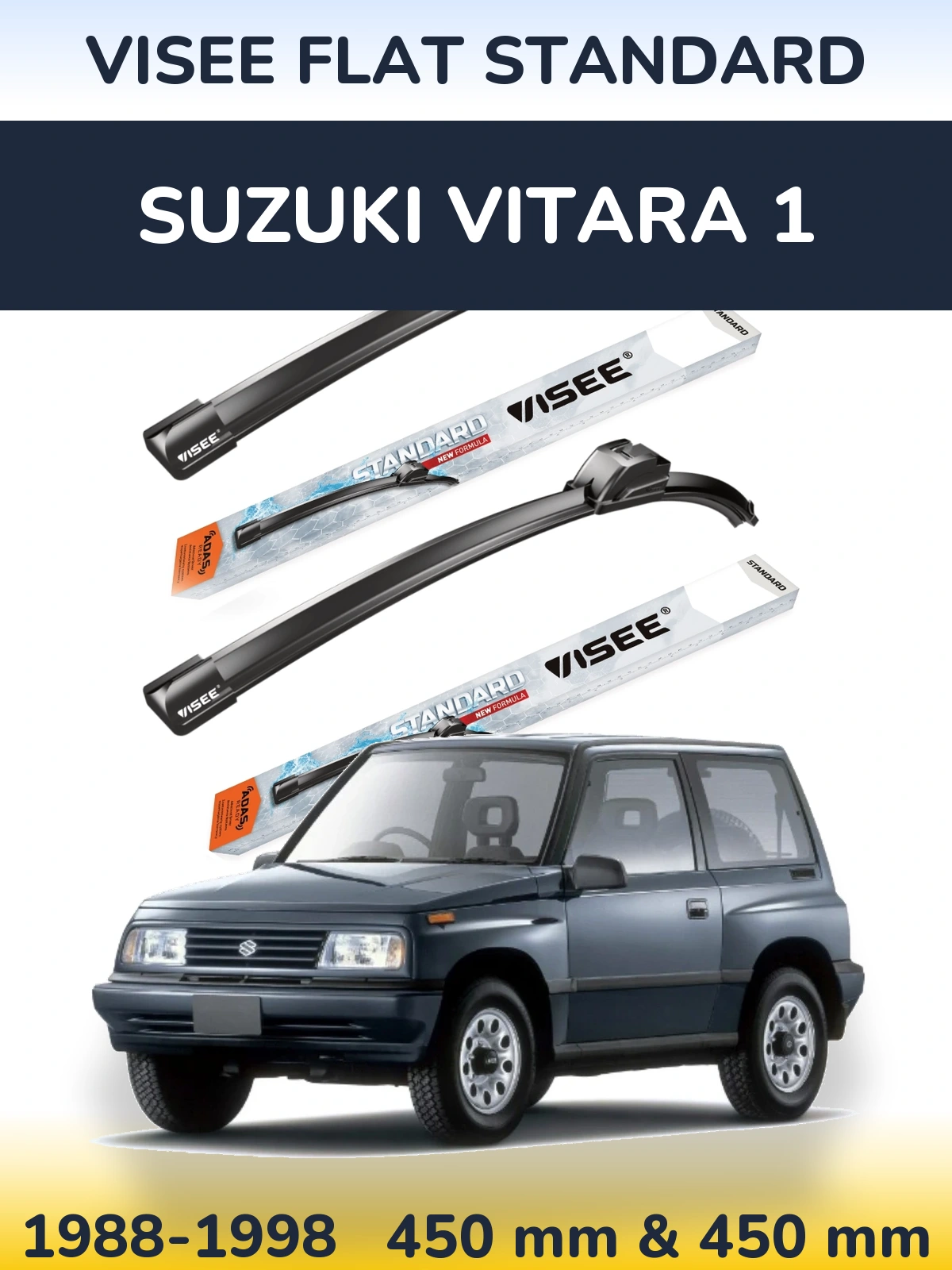 Front wiper blade set VISEE FLAT STANDARD 450 & 450 mm for Suzuki Vitara 1 1988-1998