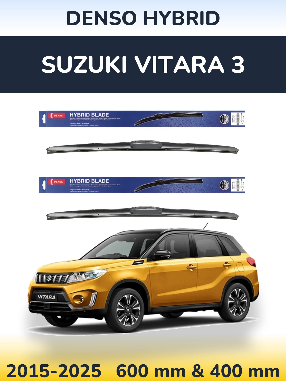 Front wiper blade set Denso Hybrid 600 & 400 mm for Suzuki Vitara 3 2015-2025
