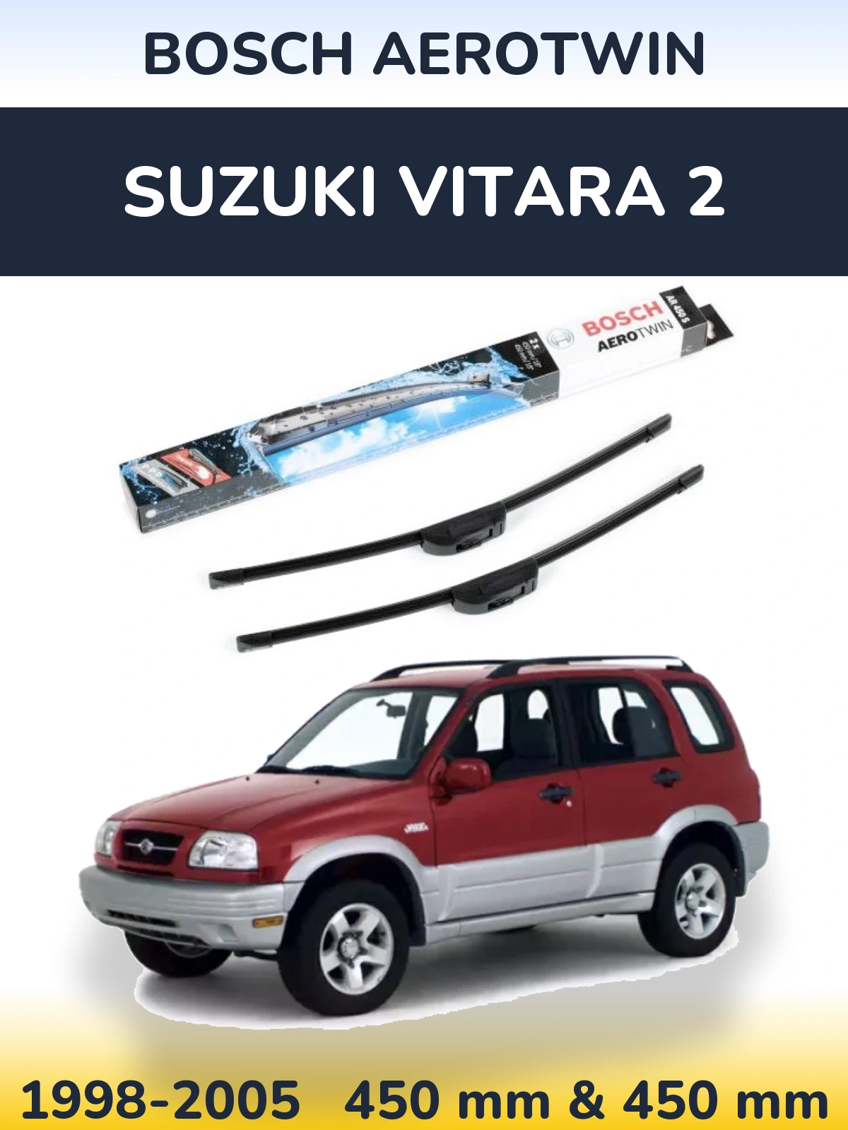 Комплект передних дворников BOSCH AeroTwin 450 & 450 мм для Suzuki Vitara 2 1998-2005