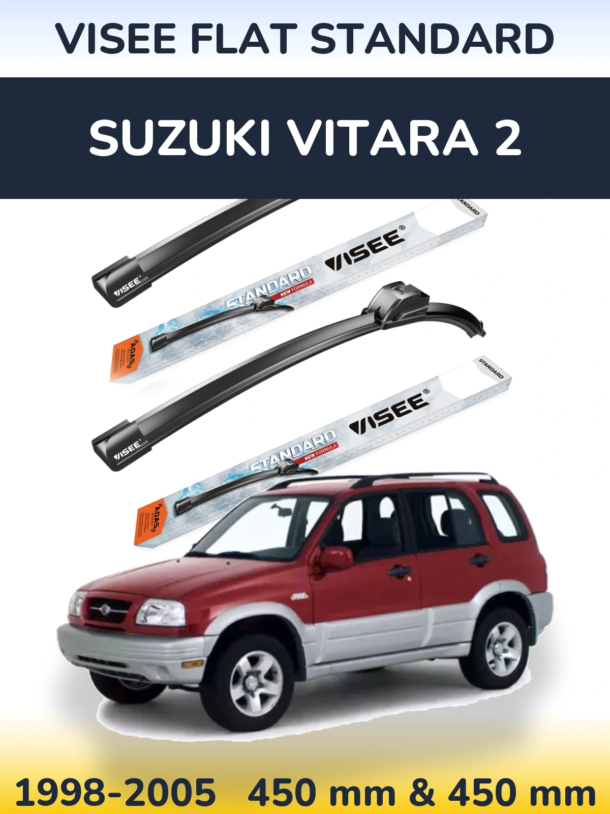 Комплект передних дворников VISEE FLAT STANDARD 450 & 450 мм для Suzuki Vitara 2 1998-2005