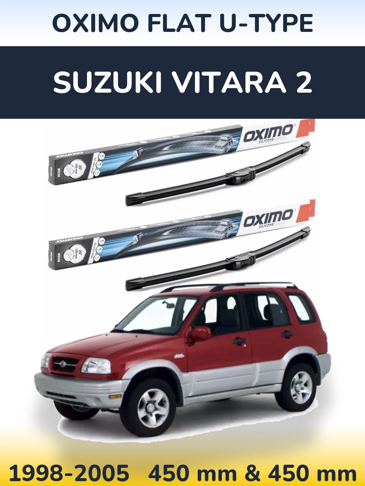 Комплект передних дворников Oximo Flat U-type 450 & 450 мм для Suzuki Vitara 2 1998-2005