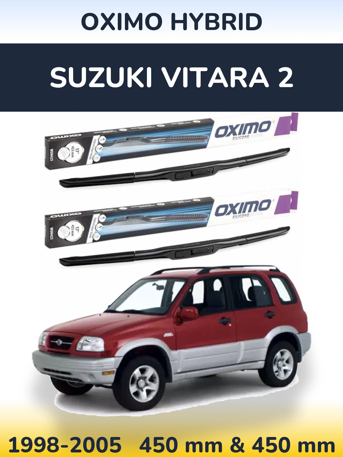 Front wiper blade set Oximo Hybrid 450 & 450 mm for Suzuki Vitara 2 1998-2005