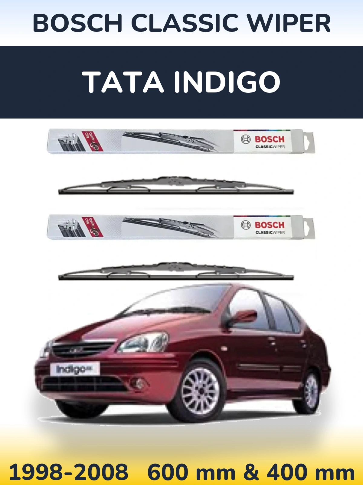 Комплект передних дворников BOSCH Classic Wiper 600 & 400 мм для Tata Indigo 1998-2008