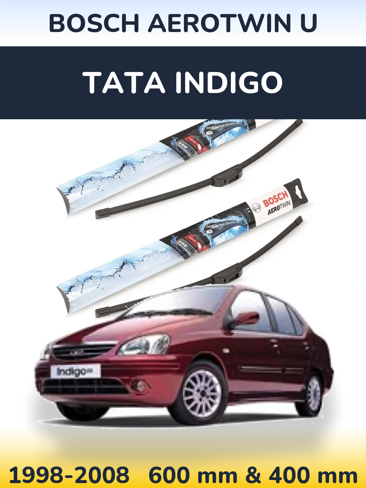 Комплект передних дворников BOSCH AeroTwin U 600 & 400 мм для Tata Indigo 1998-2008