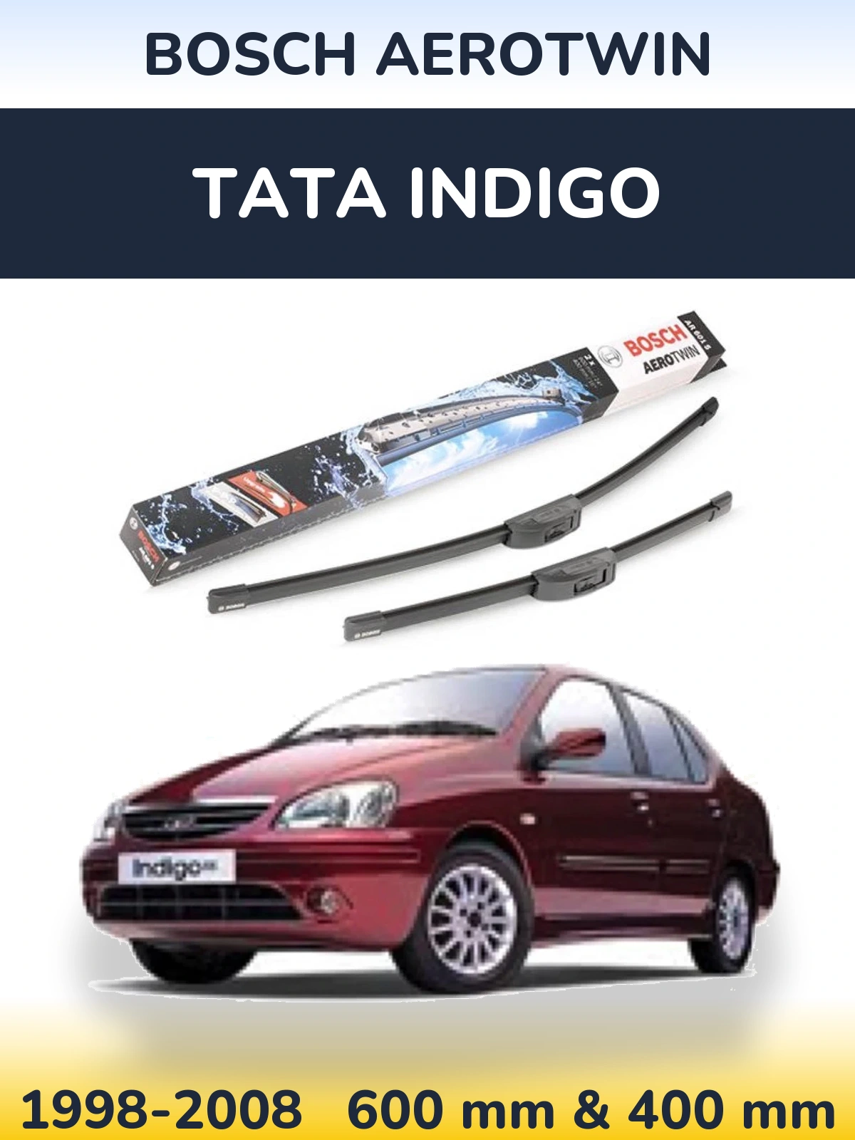 Front wiper blade set BOSCH AeroTwin 600 & 400 mm for Tata Indigo 1998-2008