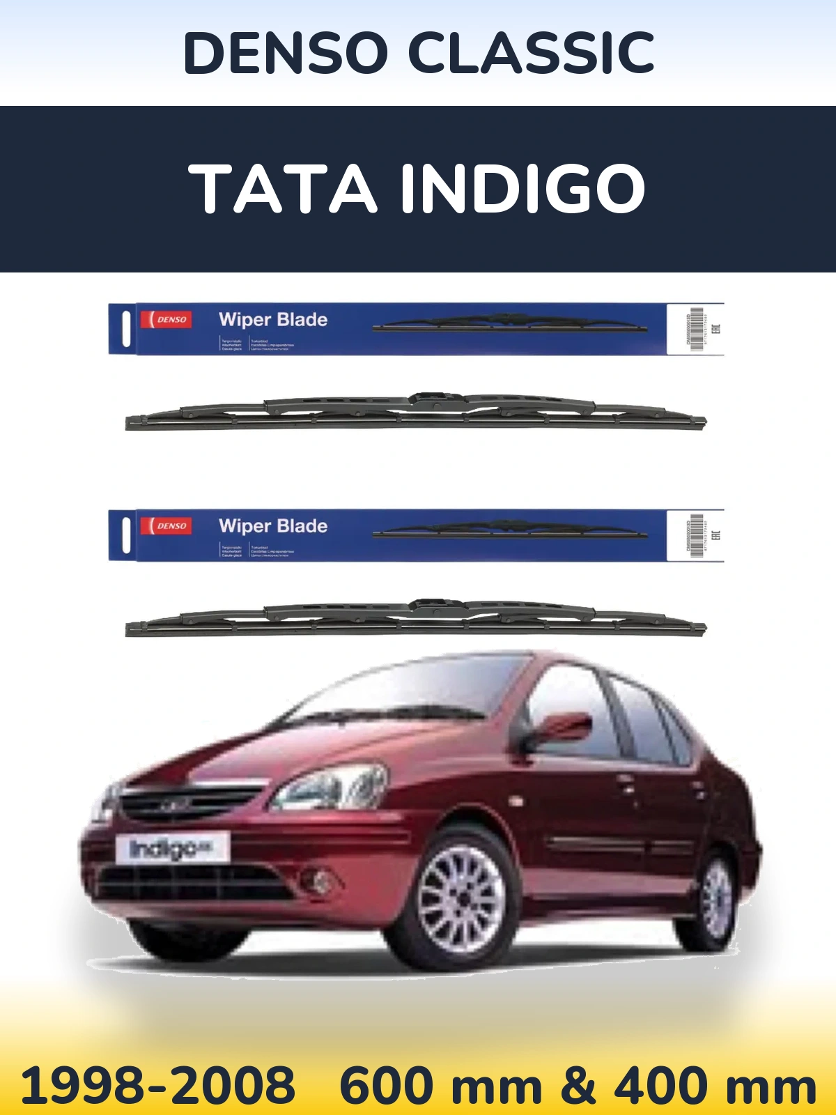 Front wiper blade set Denso Classic 600 & 400 mm for Tata Indigo 1998-2008