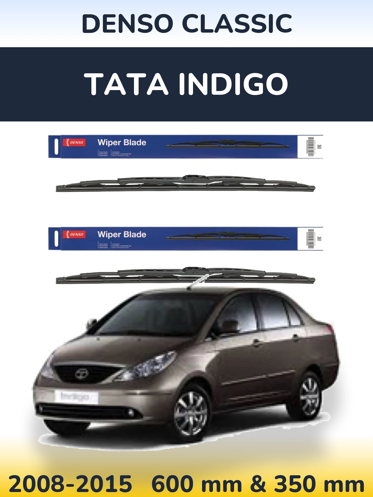 Комплект передних дворников Denso Classic 600 & 350 мм для Tata Indigo 2008-2015