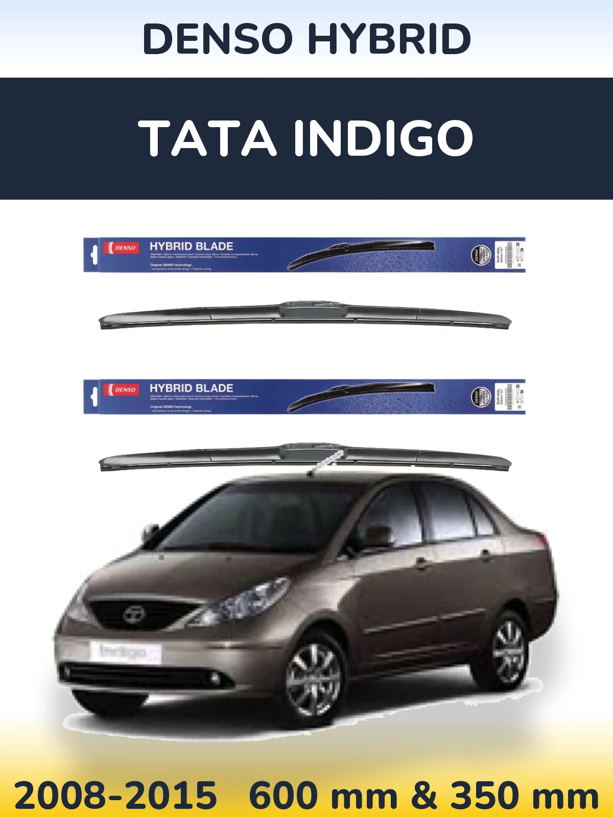 Комплект передних дворников Denso Hybrid 600 & 350 мм для Tata Indigo 2008-2015