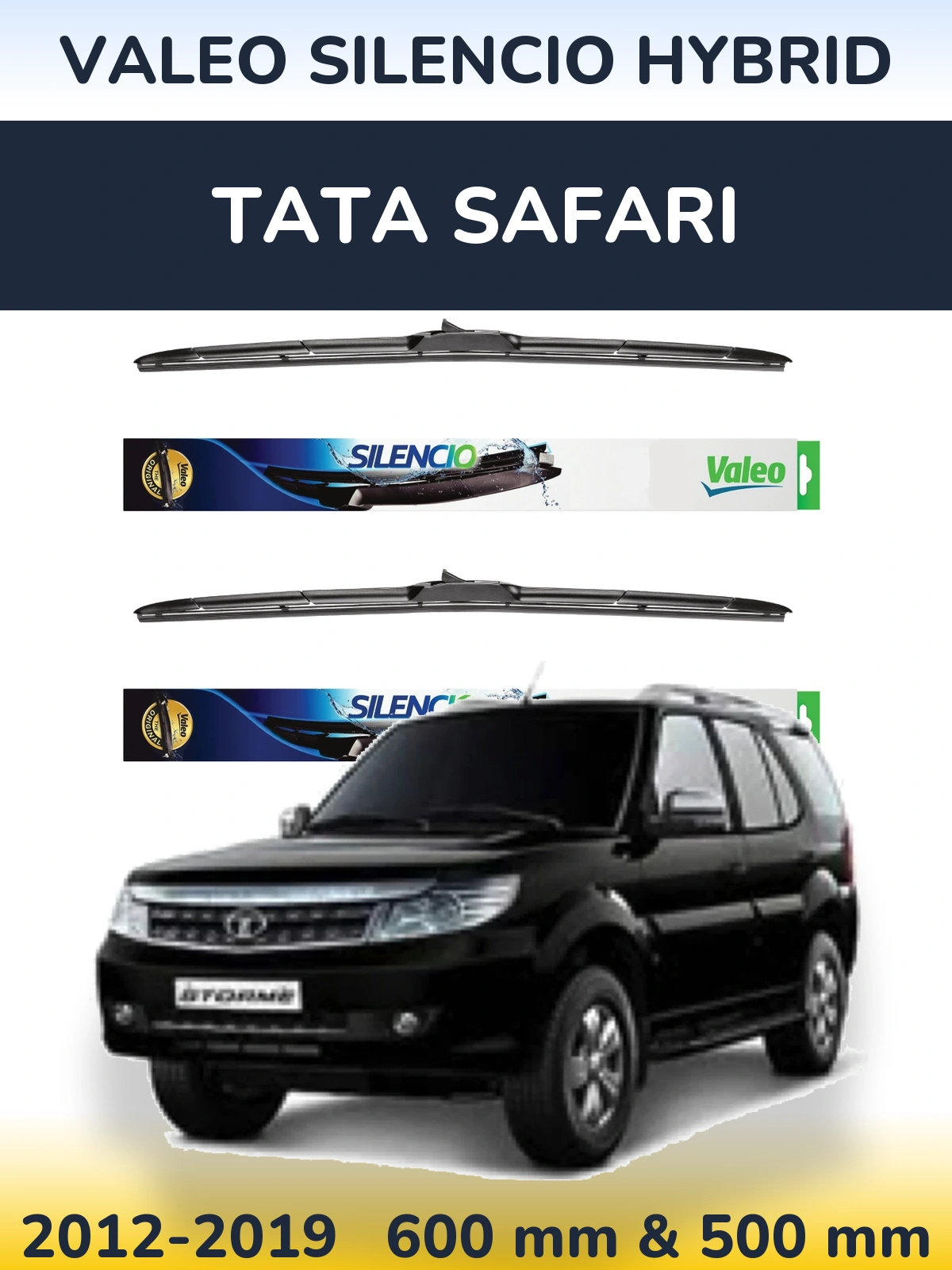 Front wiper blade set Valeo Silencio Hybrid 600 & 500 mm for Tata Safari 2012-2019