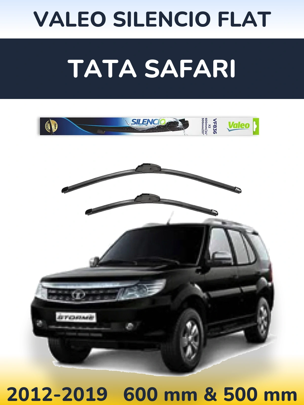 Komplet przednich wycieraczek Valeo Silencio Flat 600 & 500 mm do Tata Safari 2012-2019