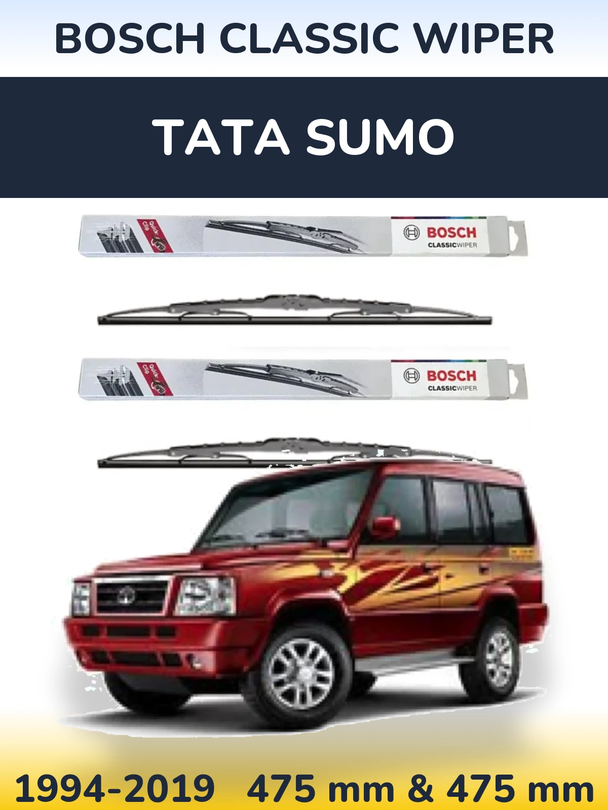 Komplet przednich wycieraczek BOSCH Classic Wiper 475 & 475 mm do Tata Sumo 1994-2019