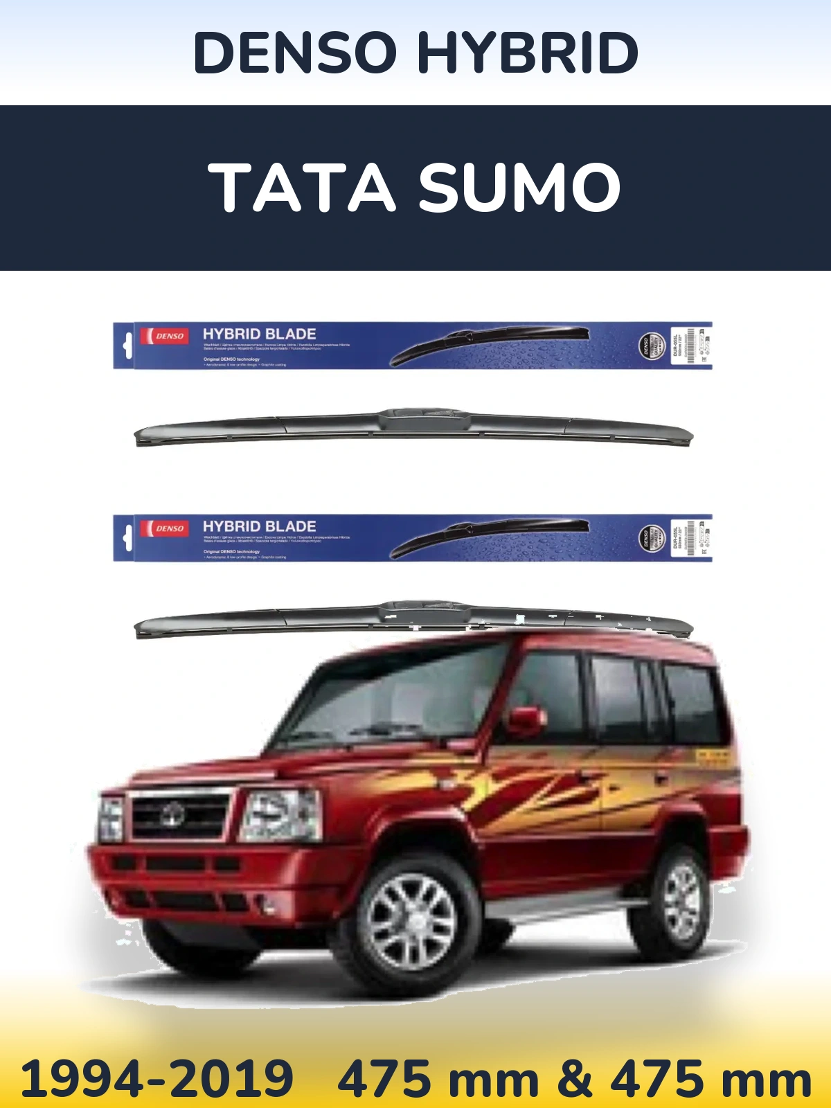 Komplet przednich wycieraczek Denso Hybrid 475 & 475 mm do Tata Sumo 1994-2019