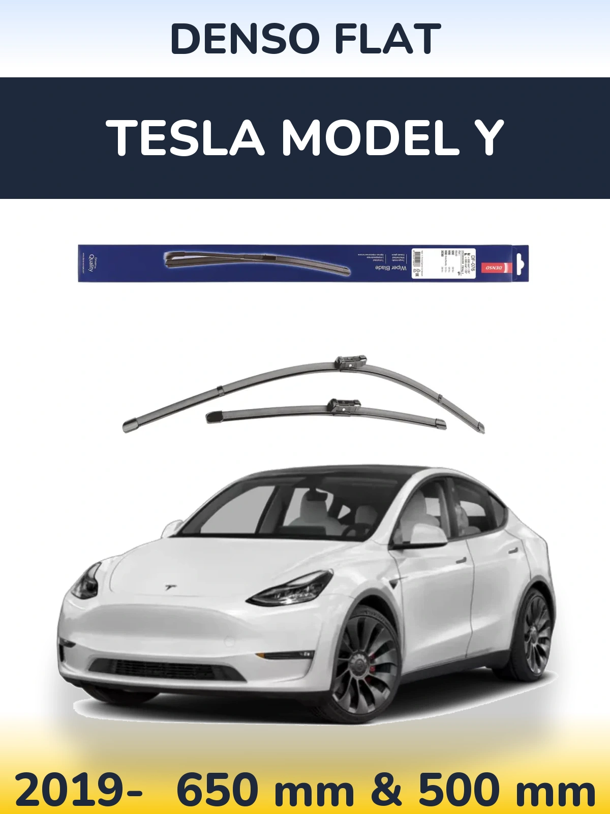 Front wiper blade set Denso Flat 630 & 500 mm for Tesla Model Y 2019-2026