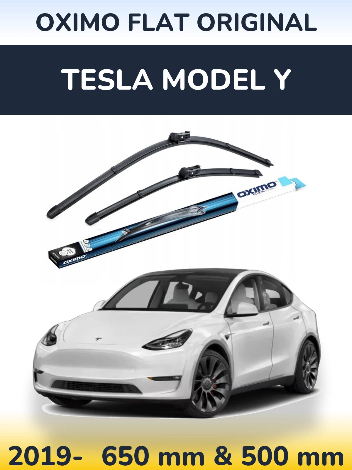 Front wiper blade set Oximo Flat Original 650 & 500 mm for Tesla Model Y 2019-2026