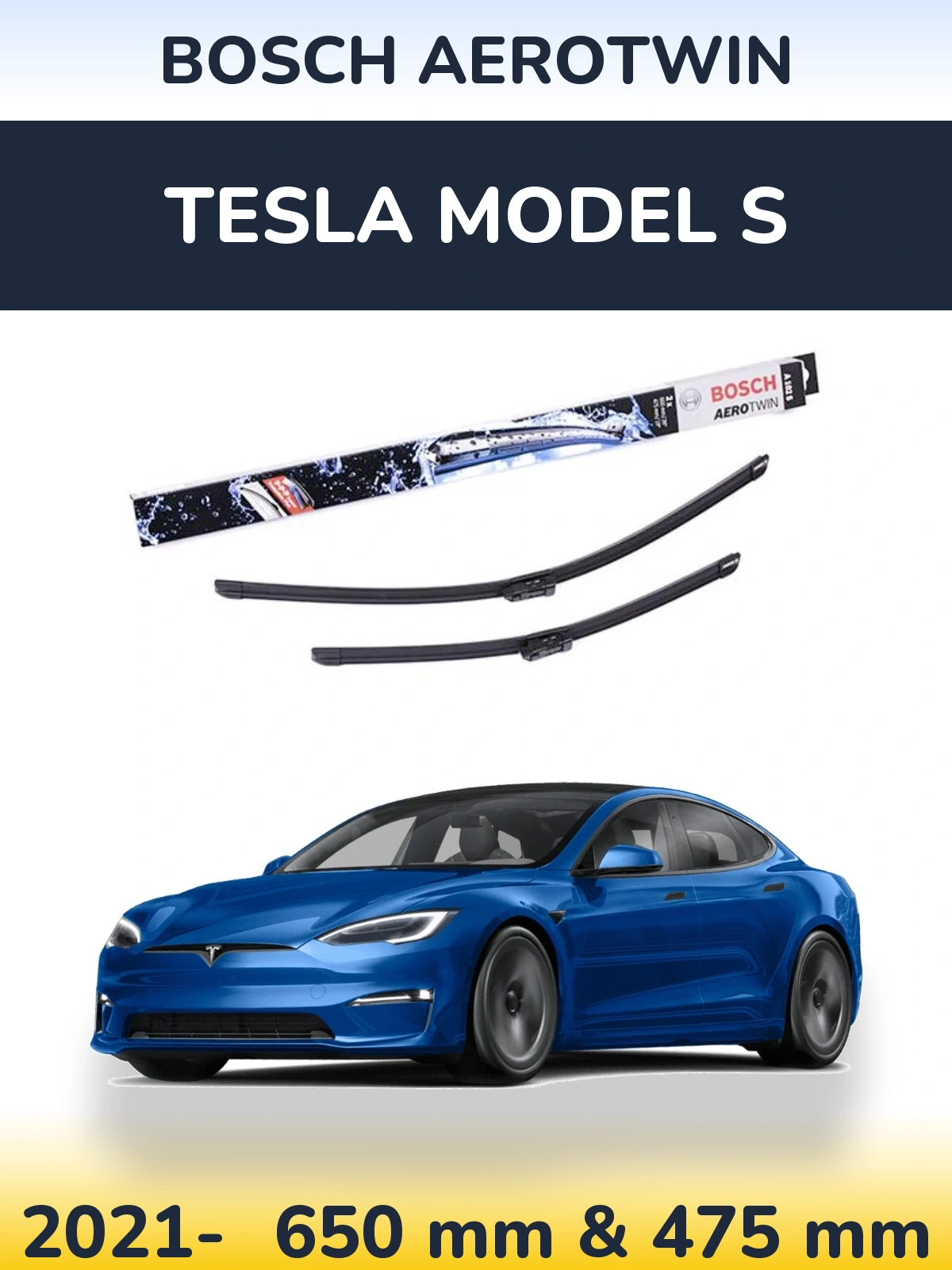 Front wiper blade set BOSCH AeroTwin 650 & 475 mm for Tesla Model S 2021-2026