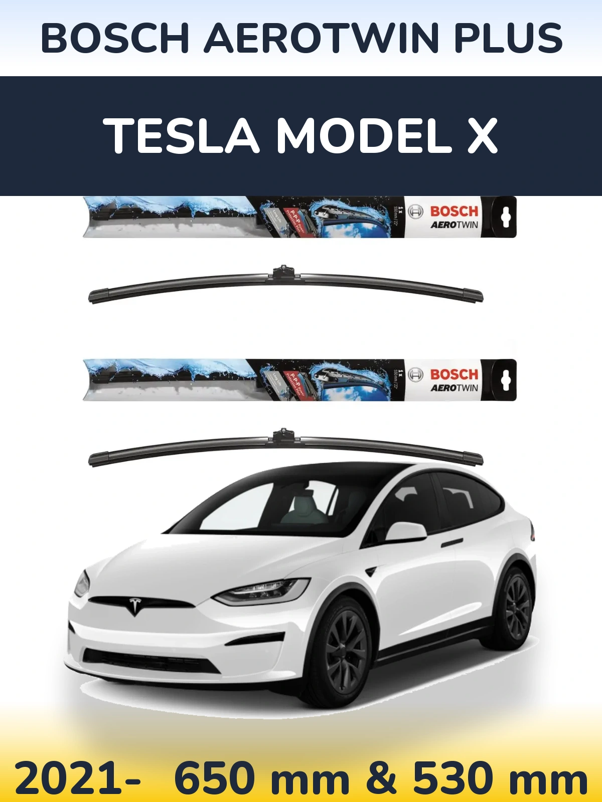 Комплект передних дворников BOSCH AeroTwin Plus 650 & 530 мм для Tesla Модель X 2021-2026