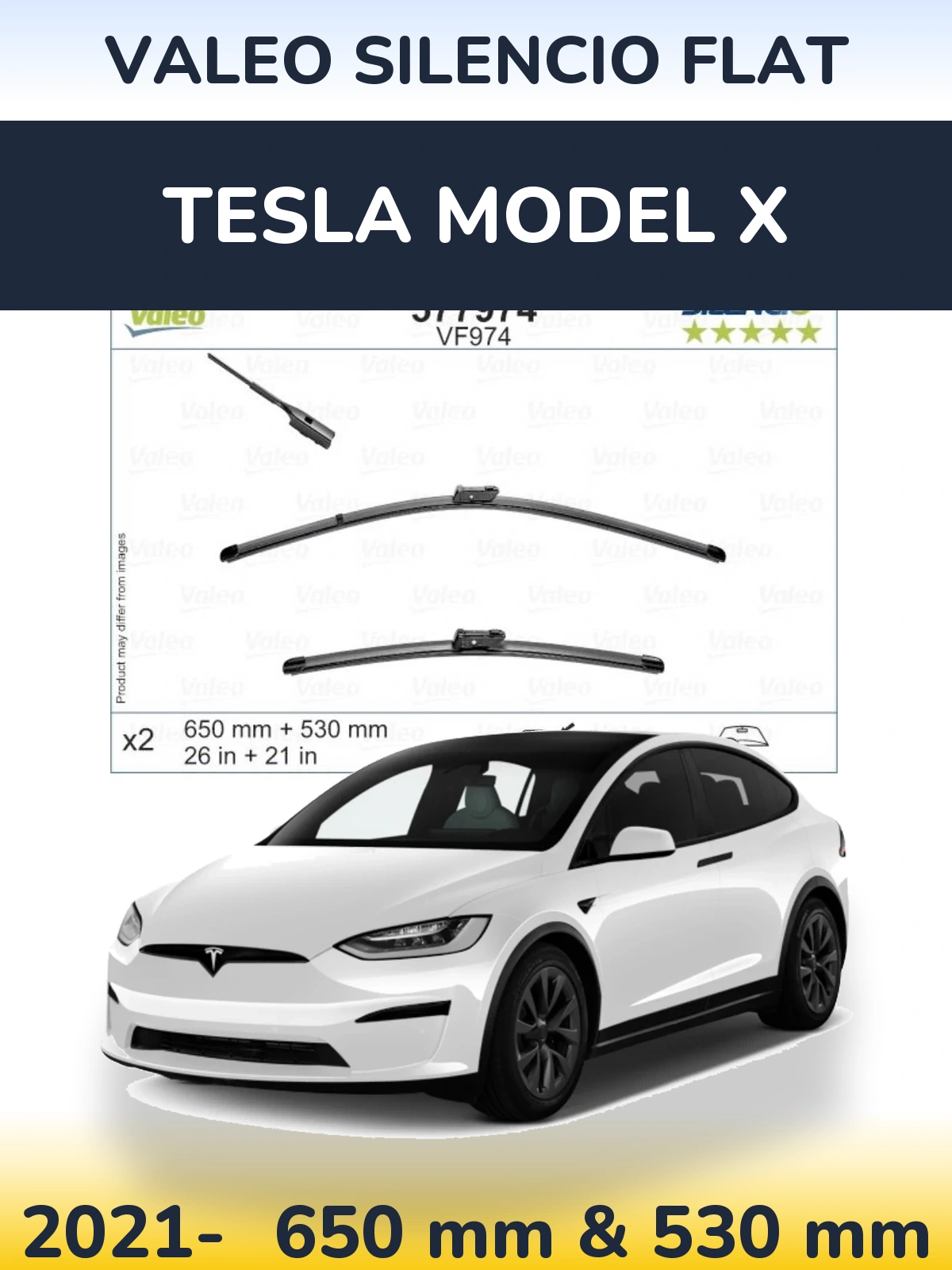 Komplet przednich wycieraczek Valeo Silencio Flat 650 & 530 mm do Tesla Model X 2021-2026