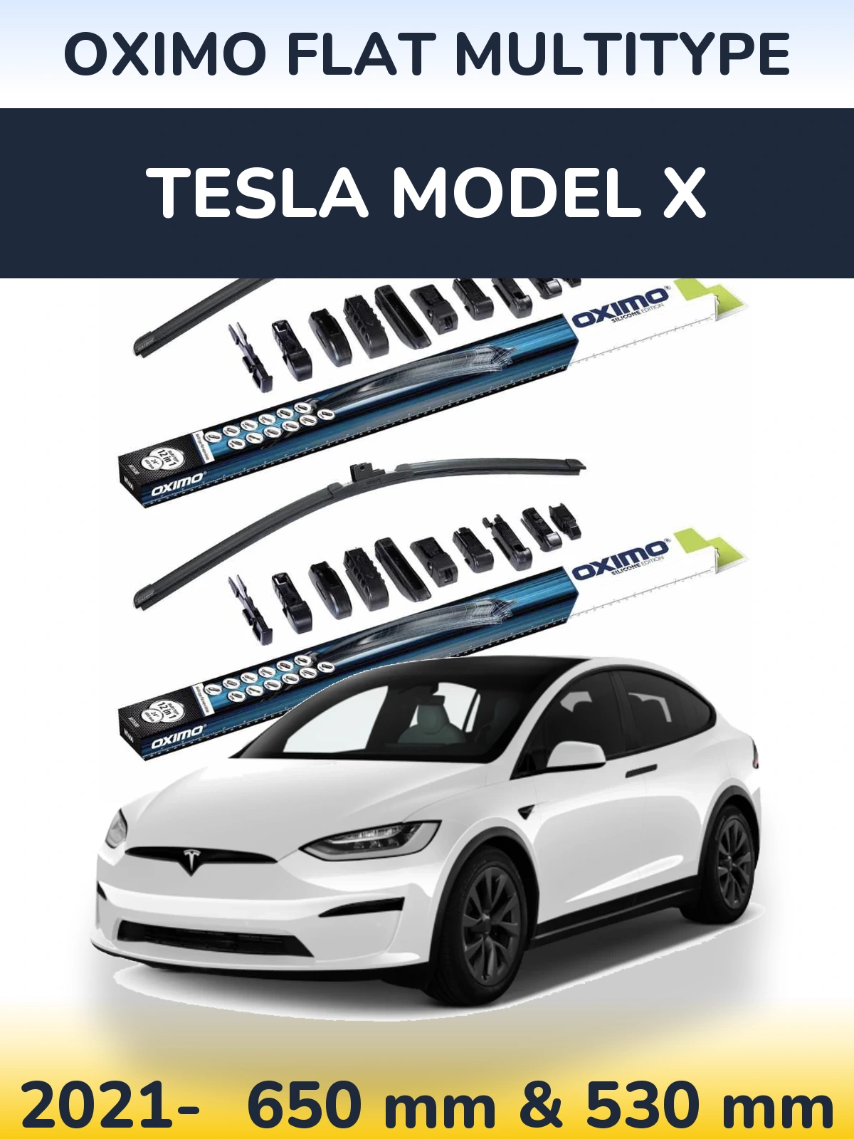 Komplet przednich wycieraczek Oximo Flat MultiType 650 & 530 mm do Tesla Model X 2021-2026