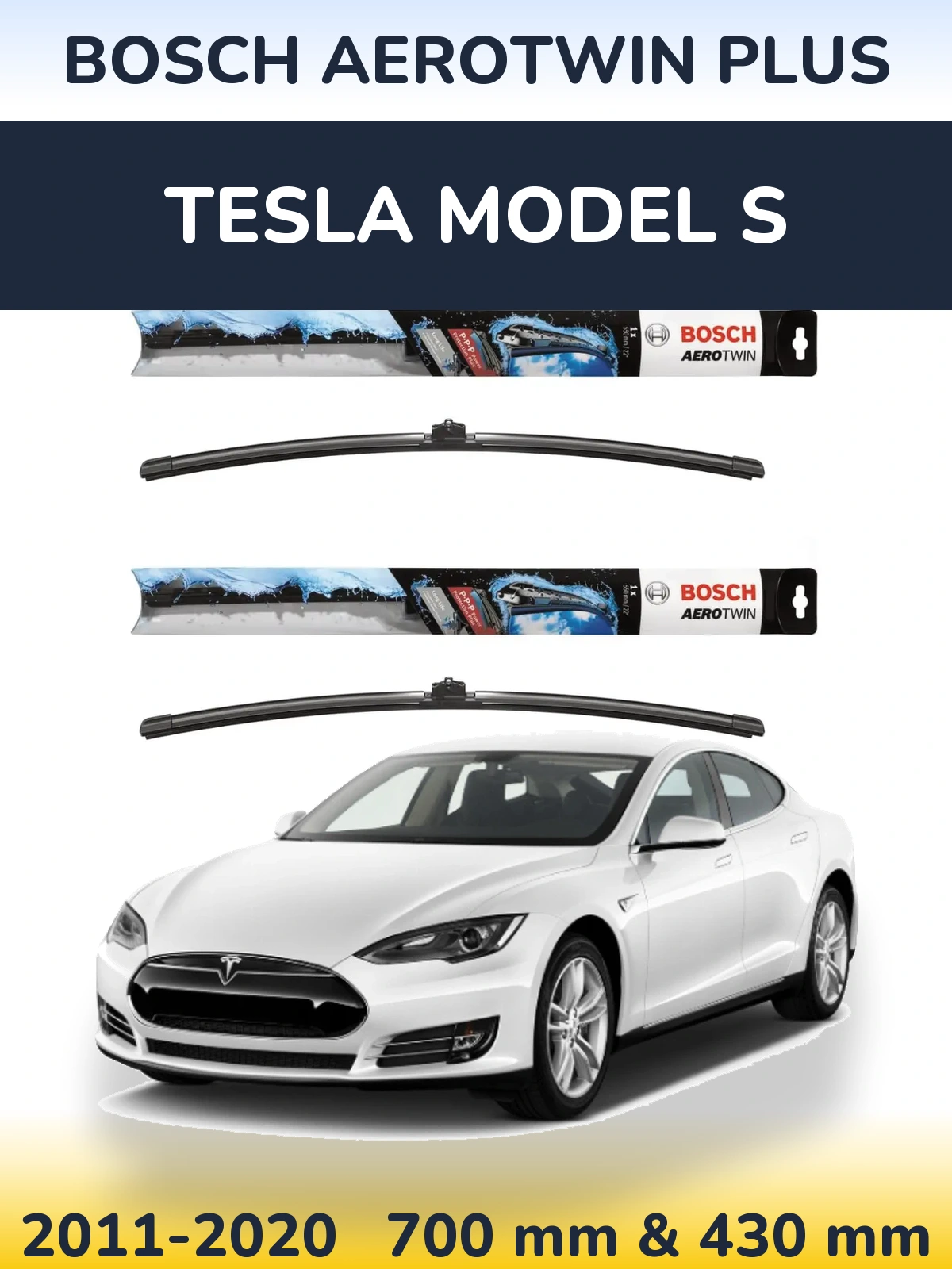 Front wiper blade set BOSCH AeroTwin Plus 700 & 430 mm for Tesla Model S 2011-2020