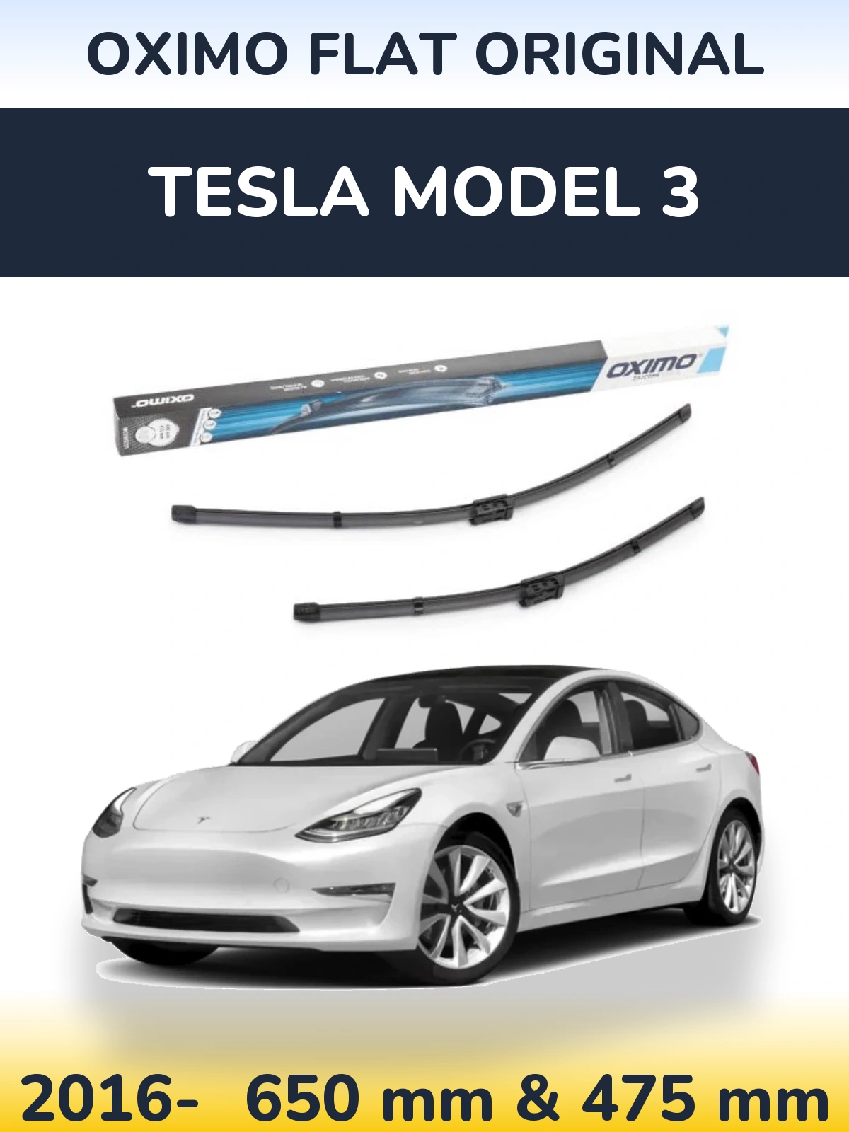 Комплект передних дворников Oximo Flat Original 650 & 475 мм для Tesla Модель 3 2016-2026
