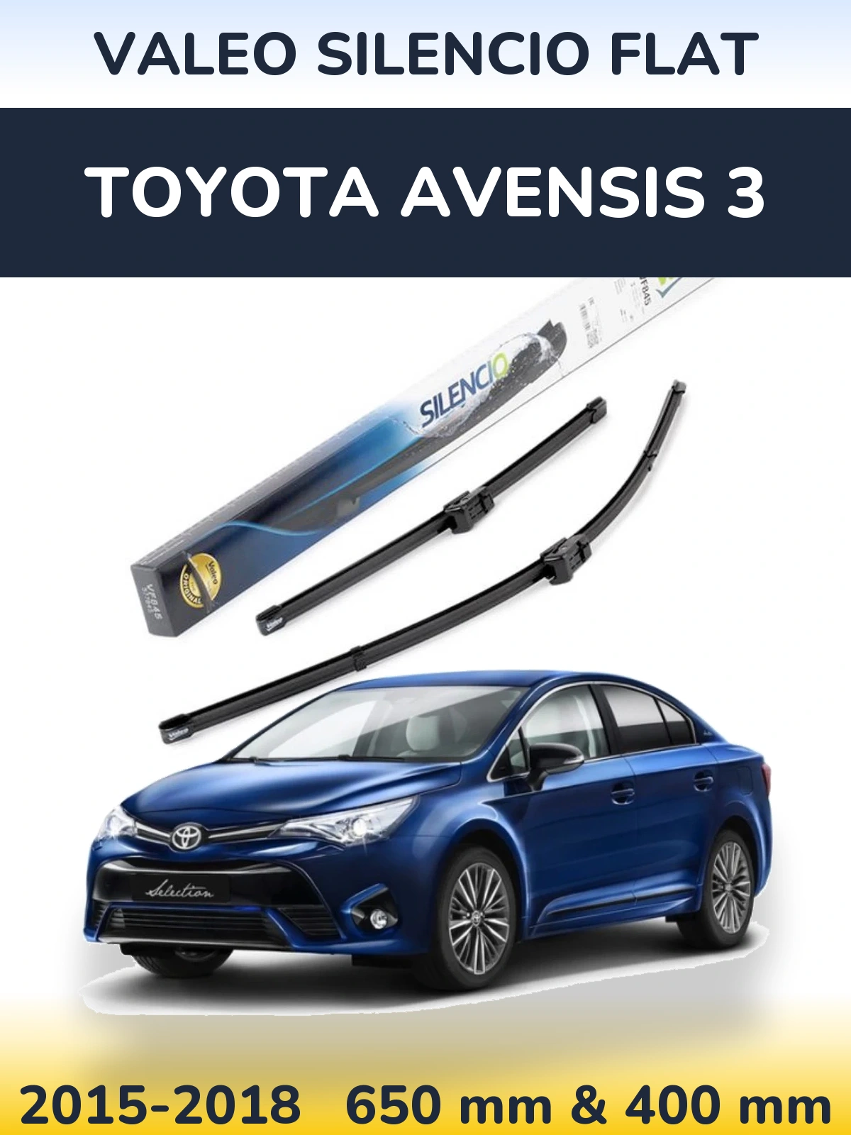 Front wiper blade set Valeo Silencio Flat 650 & 400 mm for Toyota Avensis 3 2015-2018
