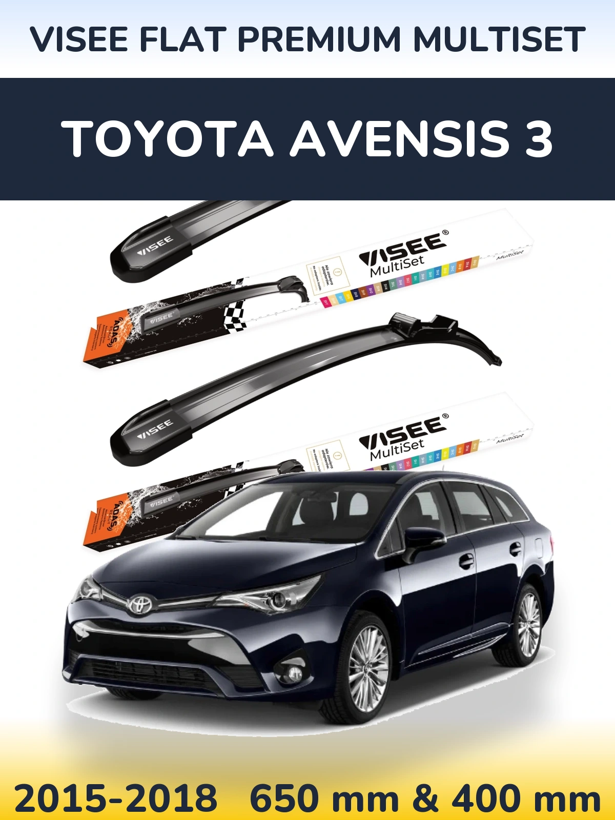 Front wiper blade set VISEE FLAT PREMIUM MultiSet 650 & 400 mm for Toyota Avensis 3 2015-2018