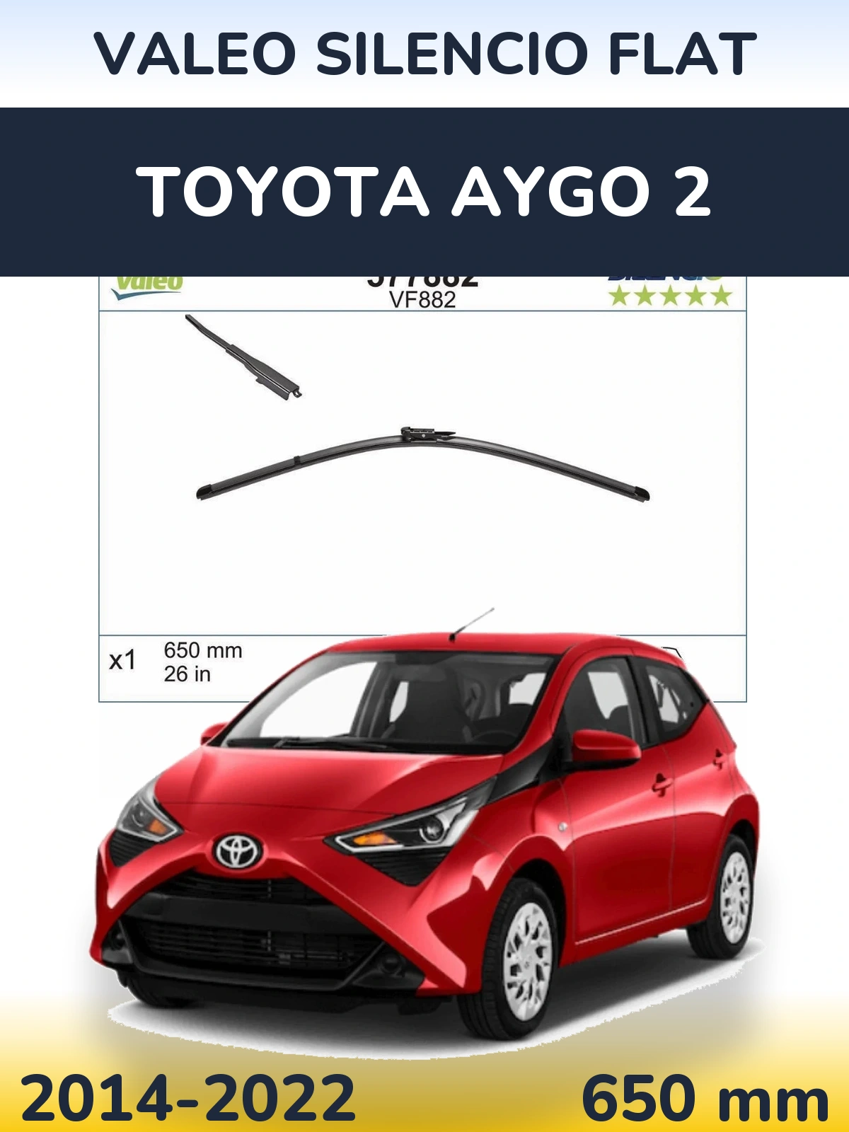 Front wiper blade Valeo Silencio Flat 650 mm for Toyota Aygo 2 2014-2022