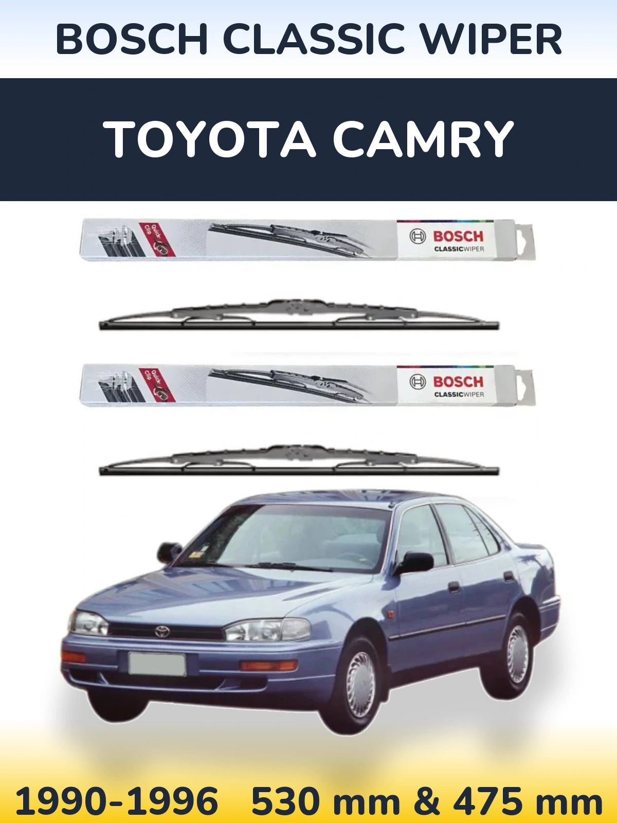 Front wiper blade set BOSCH Classic Wiper 530 & 475 mm for Toyota Camry 1990-1996
