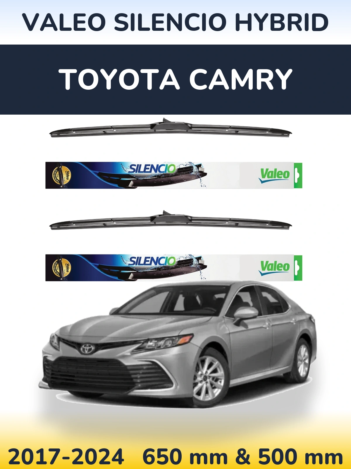 Komplet przednich wycieraczek Valeo Silencio Hybrid 650 & 500 mm do Toyota Camry 2017-2024