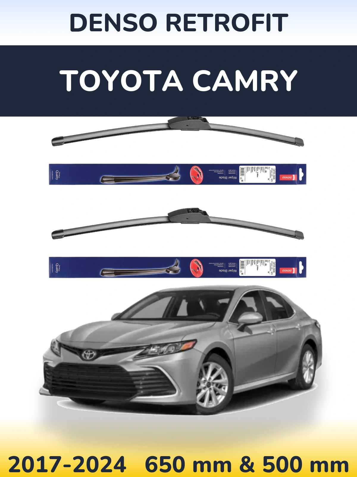 Front wiper blade set Denso Retrofit 650 & 500 mm for Toyota Camry 2017-2024