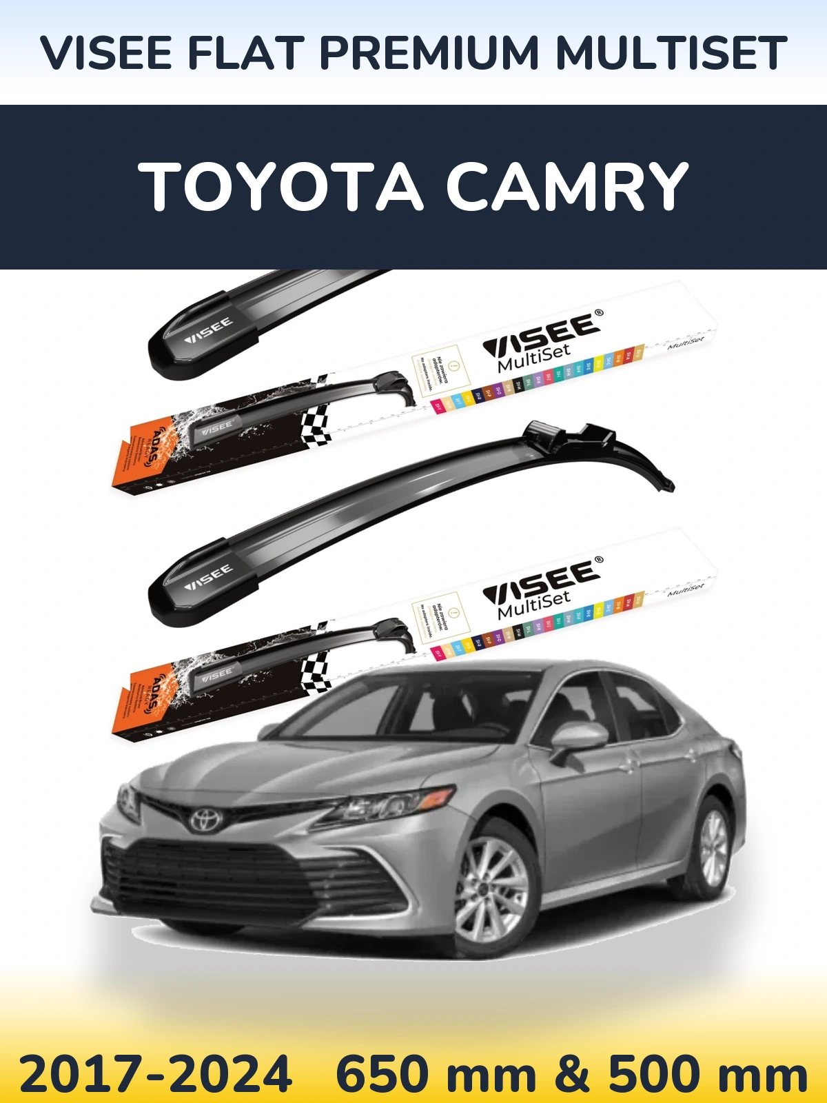 Front wiper blade set VISEE FLAT PREMIUM MultiSet 650 & 500 mm for Toyota Camry 2017-2024