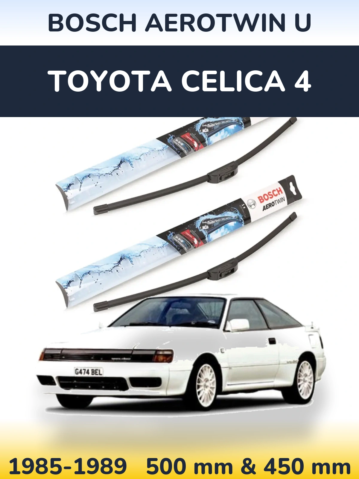 Комплект передних дворников BOSCH AeroTwin U 500 & 450 мм для Toyota Celica 4 1985-1989