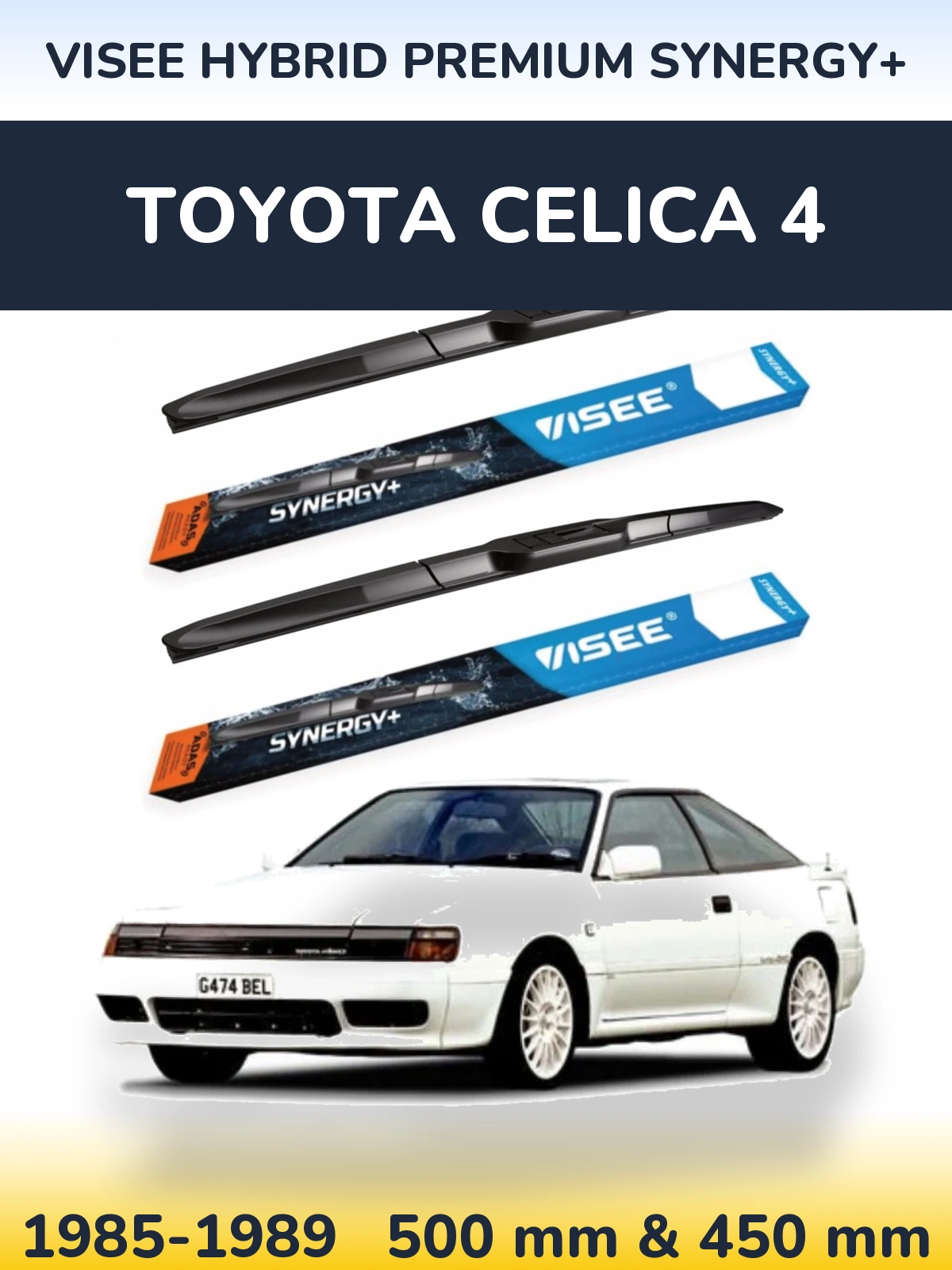 Front wiper blade set VISEE HYBRID PREMIUM SYNERGY+ 500 & 450 mm for Toyota Celica 4 1985-1989