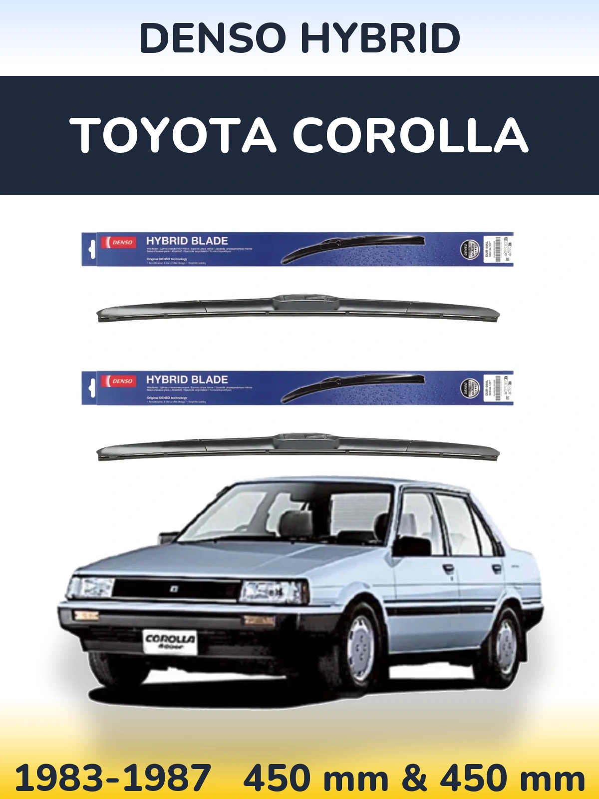 Komplet przednich wycieraczek Denso Hybrid 450 & 450 mm do Toyota Corolla 1983-1987