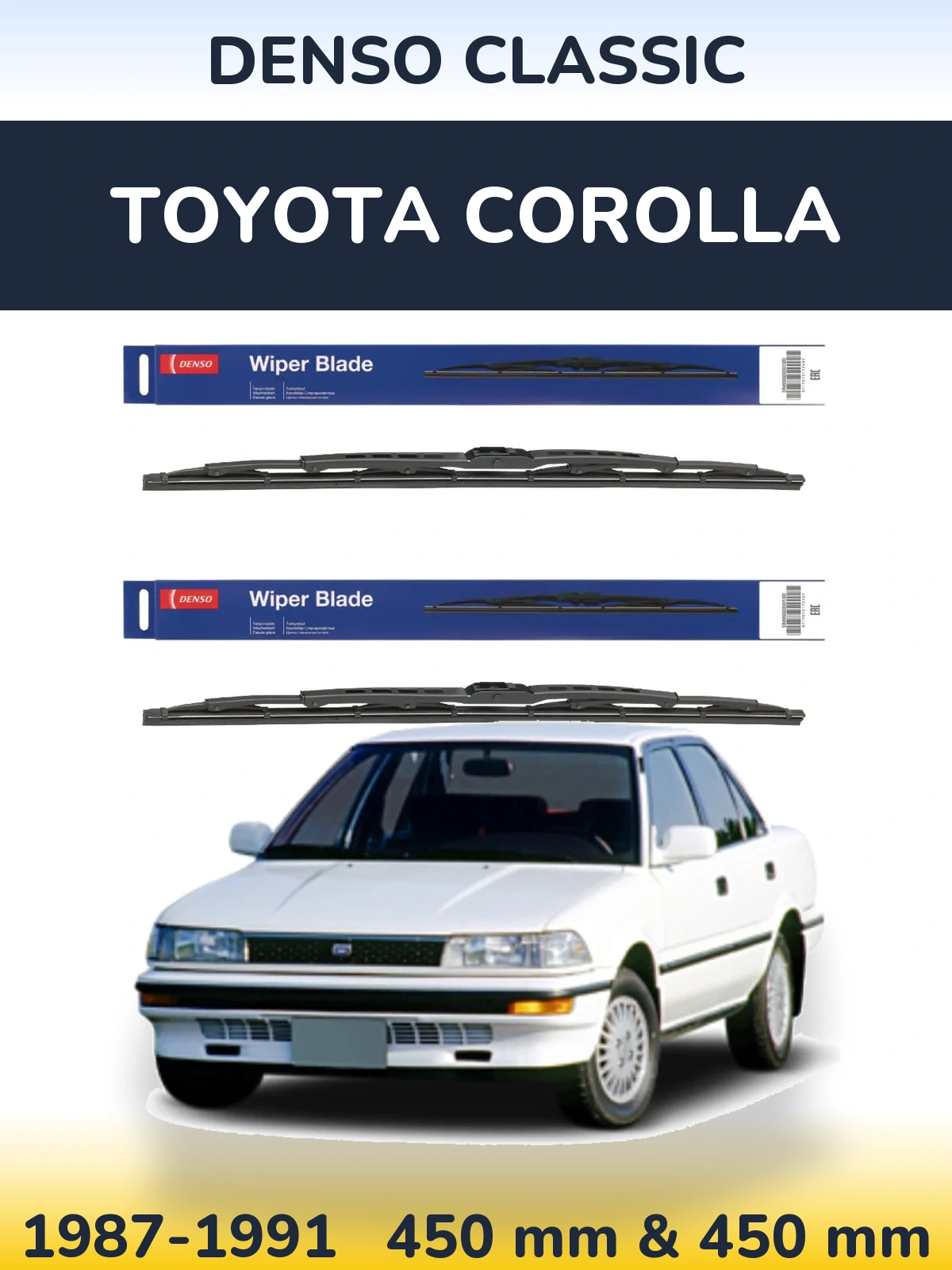 Front wiper blade set Denso Classic 450 & 450 mm for Toyota Corolla 1987-1991