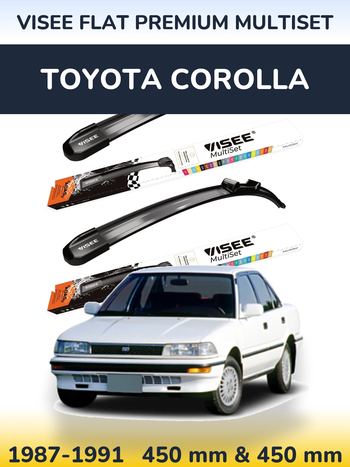 Front wiper blade set VISEE FLAT PREMIUM MultiSet 450 & 450 mm for Toyota Corolla 1987-1991