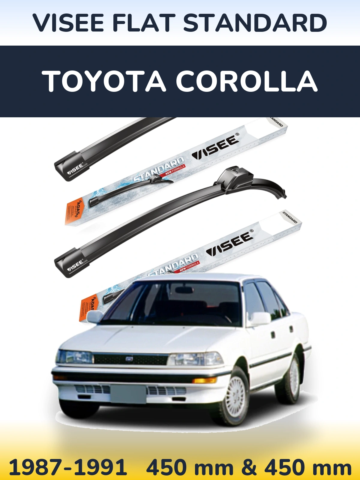 Комплект передніх щіток VISEE FLAT STANDARD 450 & 450 мм для Toyota Corolla 1987-1991