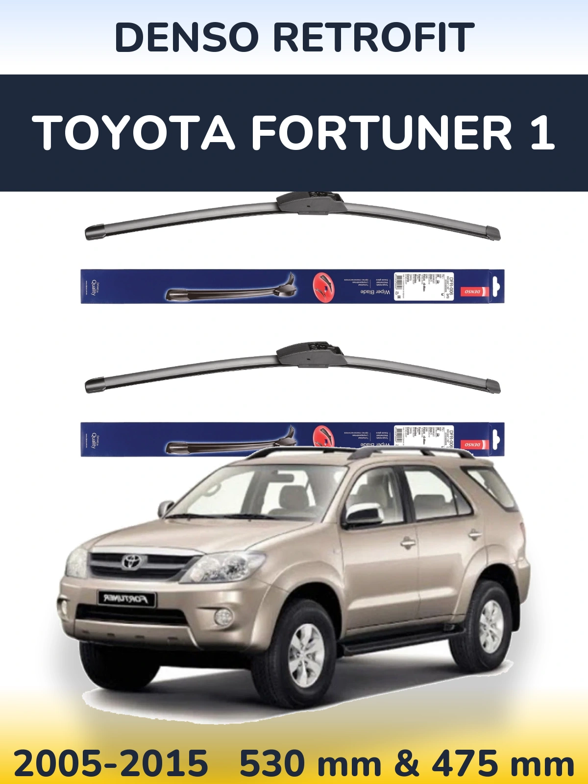 Front wiper blade set Denso Retrofit 530 & 475 mm for Toyota Fortuner 1 2005-2015
