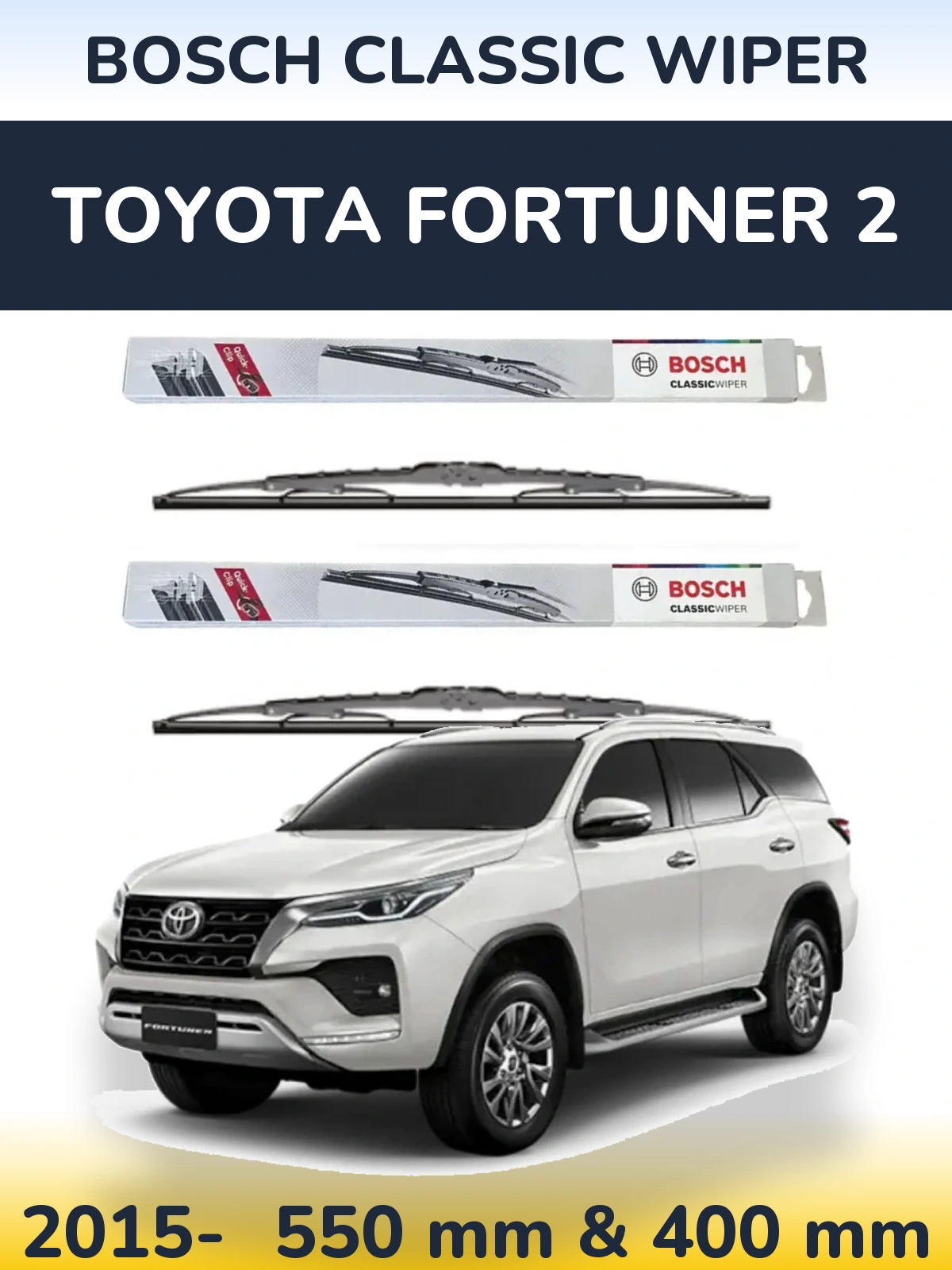 Комплект передних дворников BOSCH Classic Wiper 550 & 400 мм для Toyota Fortuner 2 2015-2026