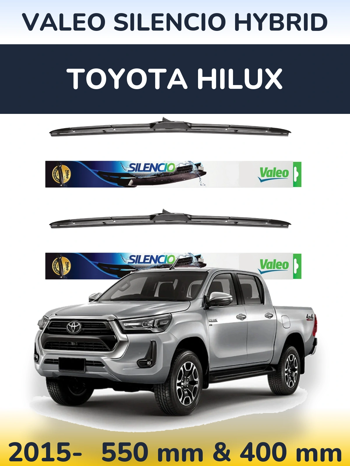 Комплект передніх щіток Valeo Silencio Hybrid 550 & 400 мм для Toyota Hilux 2015-2026